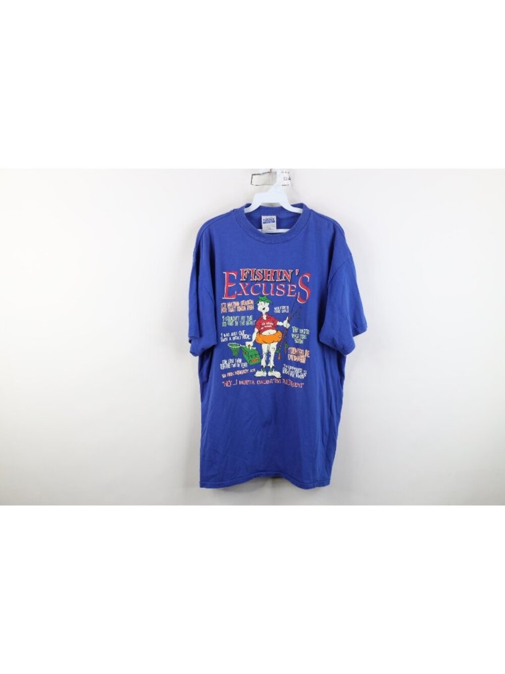 Vintage 90s Streetwear Mens XL Faded Fishing Excuses Comic Short Sleeve T-Shirt